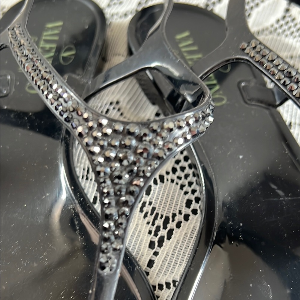 Valentino Black Sandals with Rhinestone Embellishments - Picture 3 of 10